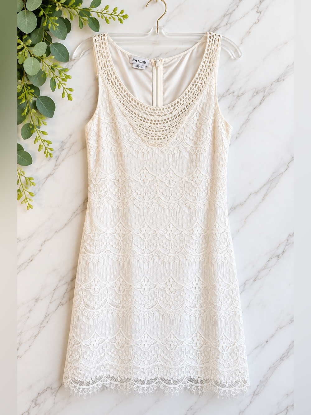 Bebe White Lace Crochet Mini Dress Size S Bridal Boho